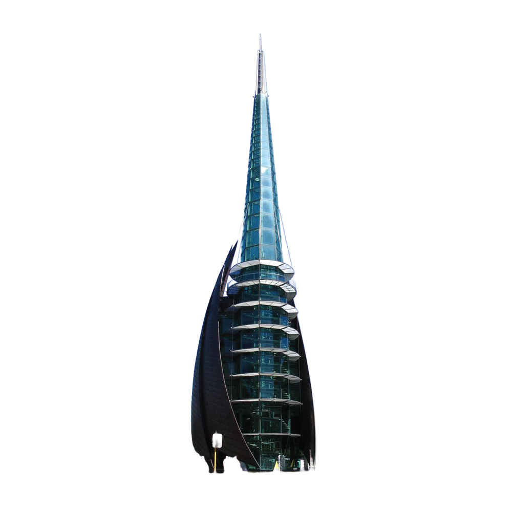 Perth's Bell Tower, cut out against a plain ground